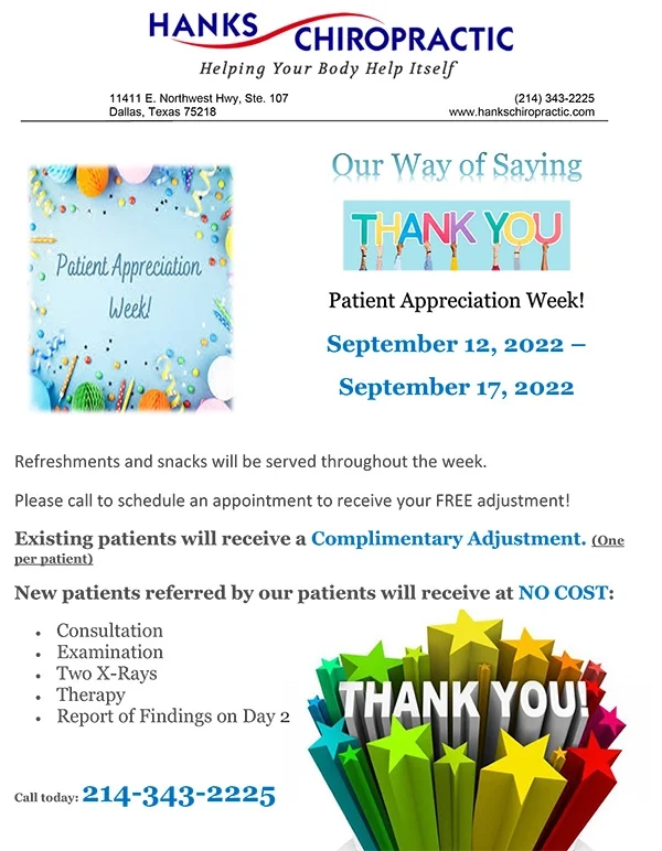 Chiropractic Dallas TX Patient Appreciation Flyer